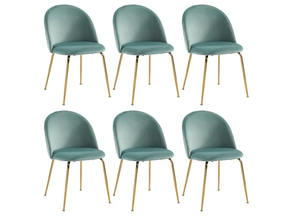 Set van 6 stoelen - Fluweel en goudmetaal - Saliegroen MELBOURNE - Koop nu online