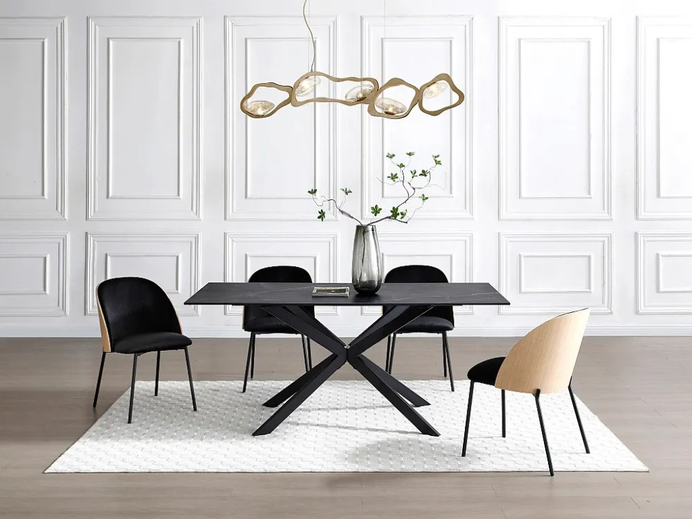 Set van 6 stoelen fluweel en metaal - Zwart en lichte houtlook - MIJENIA