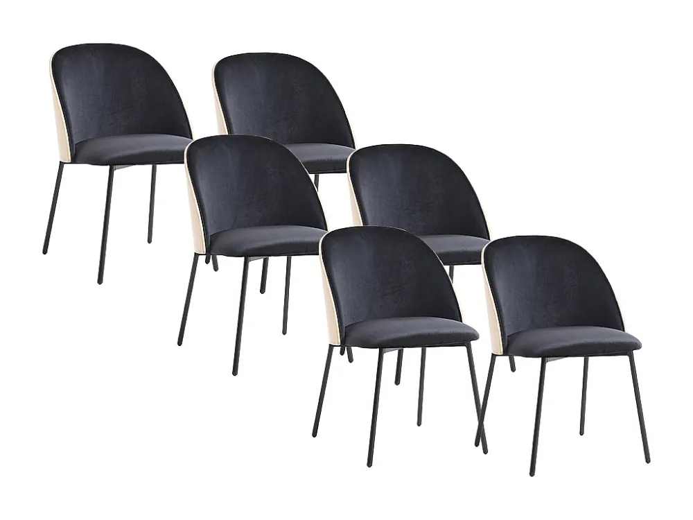 Set van 6 stoelen fluweel en metaal - Zwart en lichte houtlook - MIJENIA