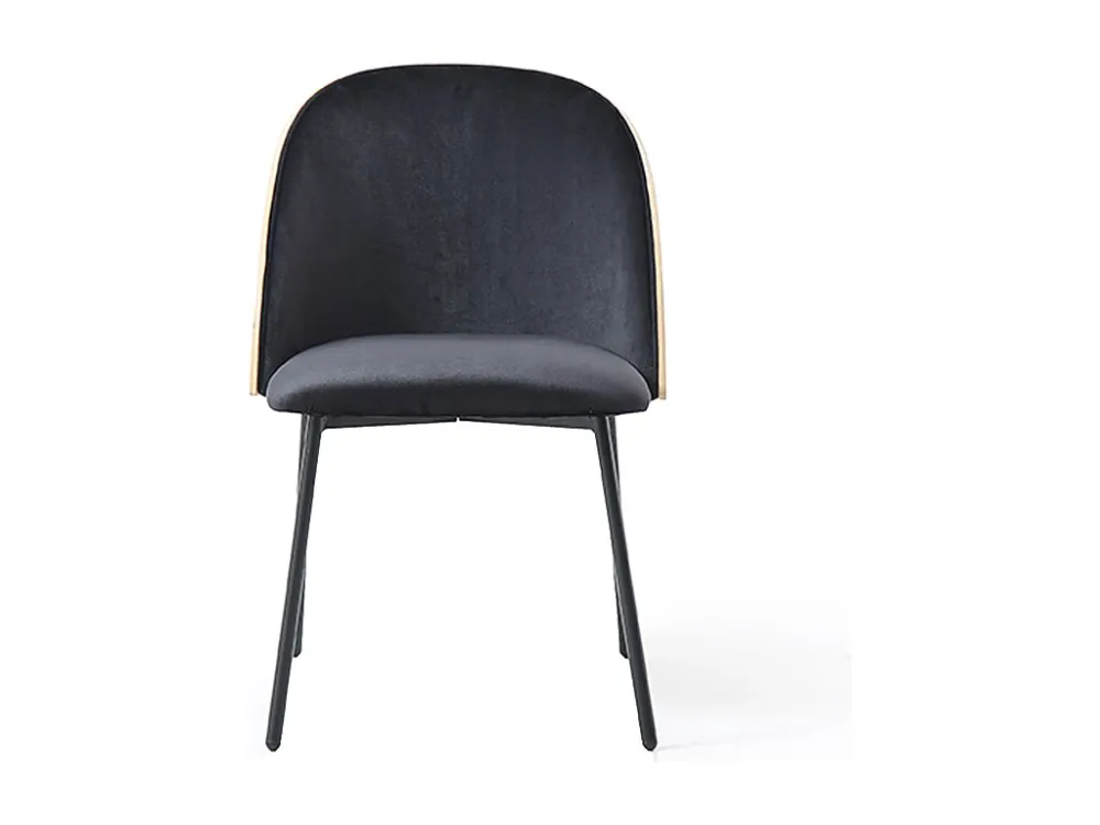Set van 6 stoelen fluweel en metaal - Zwart en lichte houtlook - MIJENIA