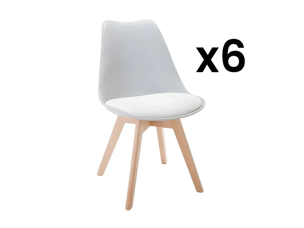 Set van 6 stoelen JODY - Polypropyleen en beuk - Lichtgrijs