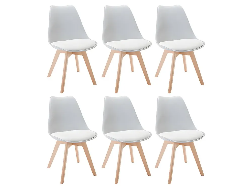 Set van 6 stoelen JODY - Polypropyleen en beuk - Lichtgrijs