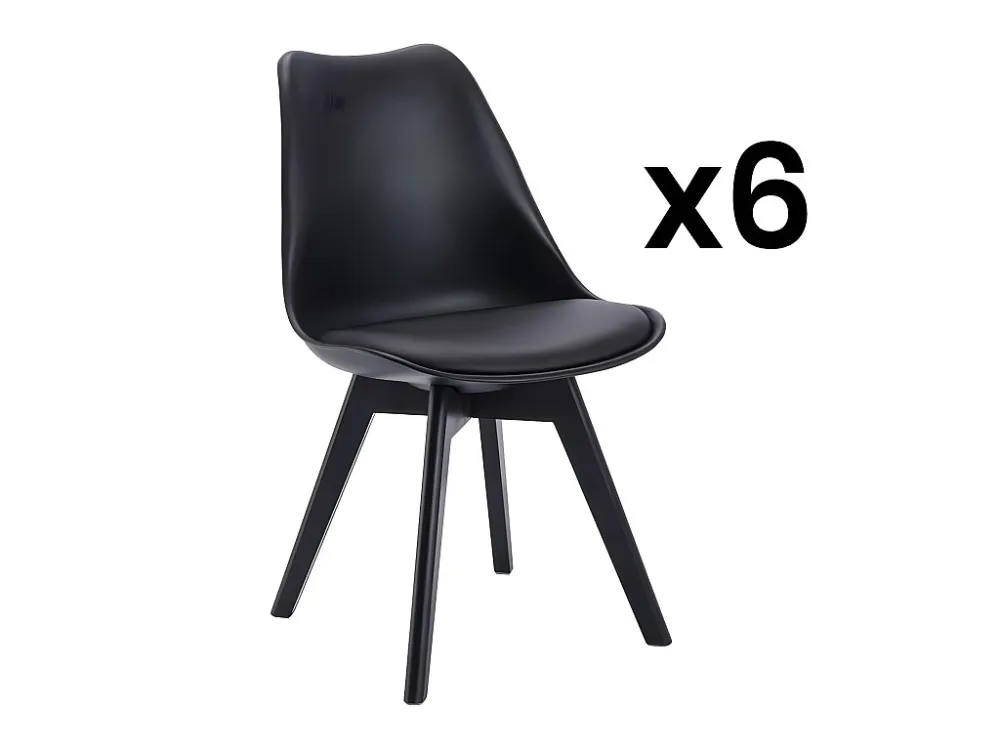 Set van 6 stoelen JODY - Polypropyleen en beukenhout - Zwart - Koop nu goedkoop online