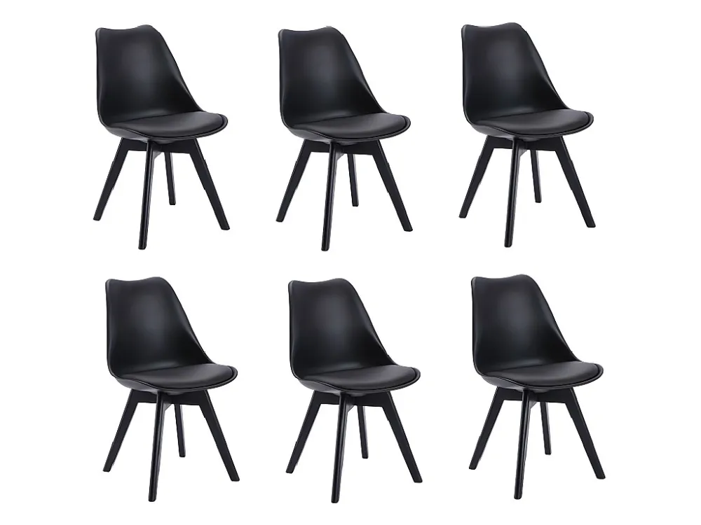 Set van 6 stoelen JODY - Polypropyleen en beukenhout - Zwart - Koop nu goedkoop online