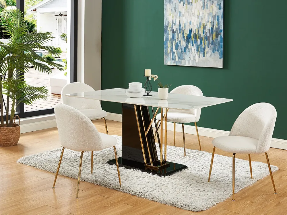 Set van 2 stoelen - Krullerige stof en goudkleurig metaal - Wit - MELBOURNE