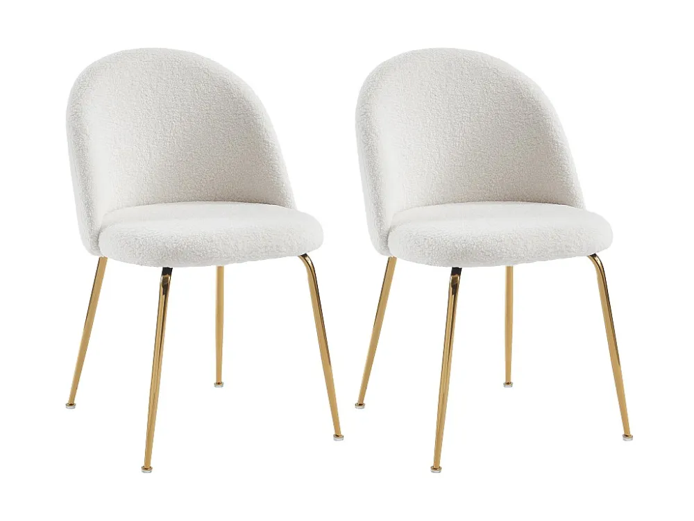 Set van 2 stoelen - Krullerige stof en goudkleurig metaal - Wit - MELBOURNE