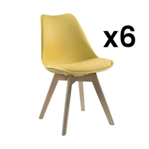 Set van 6 stoelen - Kunstleer en beuken - Geel JODY