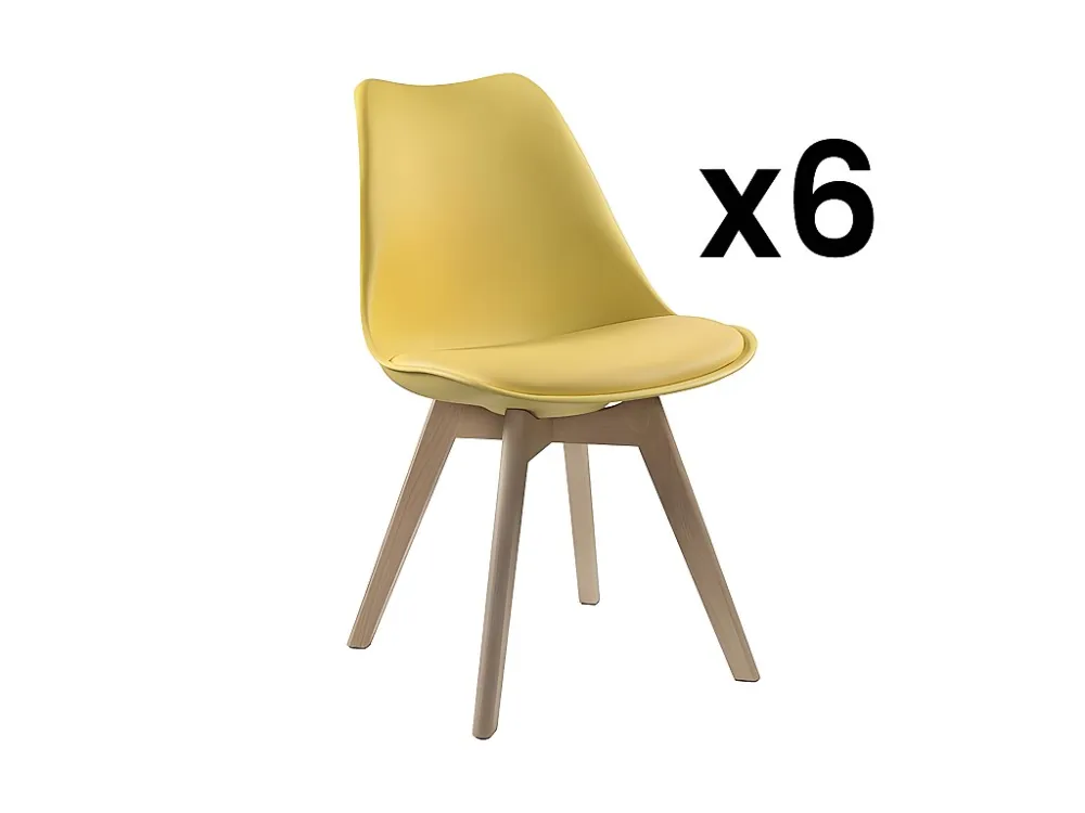 Set van 6 stoelen - Kunstleer en beuken - Geel JODY