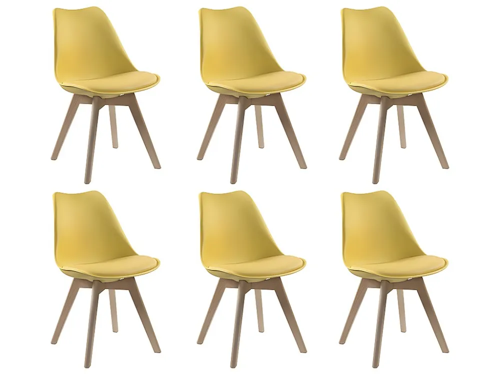 Set van 6 stoelen - Kunstleer en beuken - Geel JODY