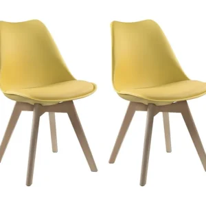 Set van 2 stoelen - Kunstleer en beuken - Geel JODY