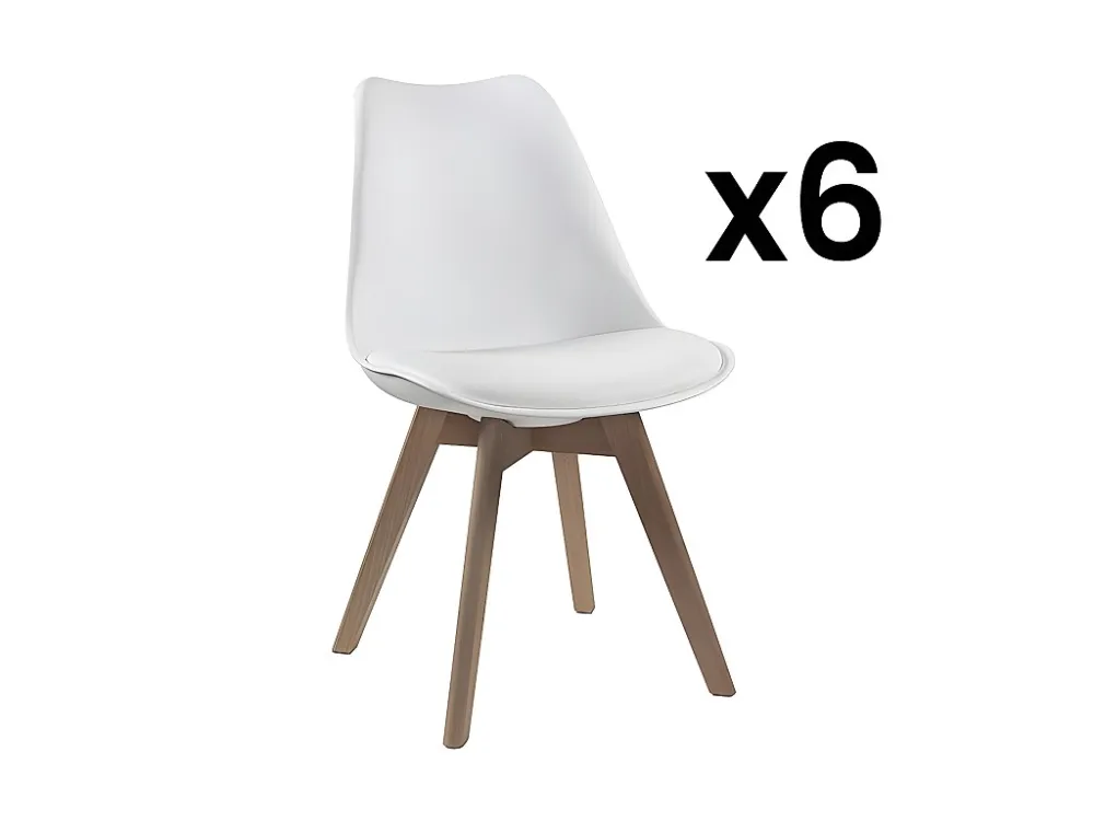 Set van 6 stoelen - Kunstleer en beuken - Wit JODY
