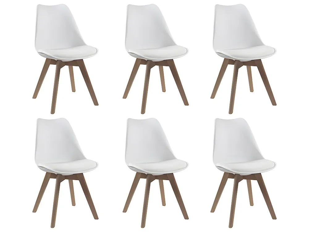 Set van 6 stoelen - Kunstleer en beuken - Wit JODY