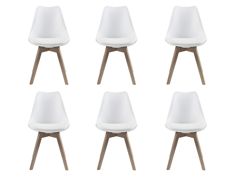 Set van 6 stoelen - Kunstleer en beuken - Wit JODY