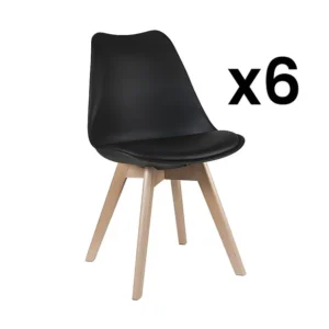 Set van 6 stoelen - Kunstleer en beuken - Zwart JODY