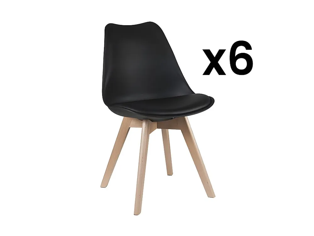 Set van 6 stoelen - Kunstleer en beuken - Zwart JODY