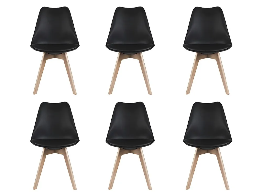 Set van 6 stoelen - Kunstleer en beuken - Zwart JODY