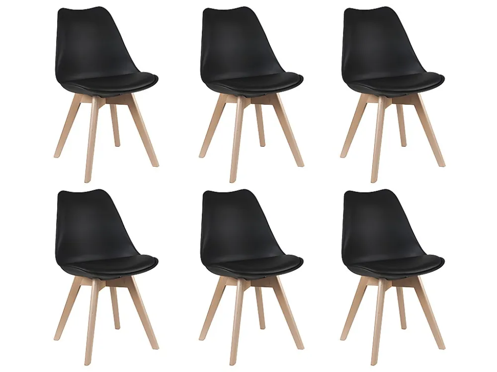 Set van 6 stoelen - Kunstleer en beuken - Zwart JODY