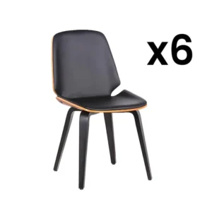 Set van 6 stoelen - Kunstleer - Noten zwart - SANTAREM