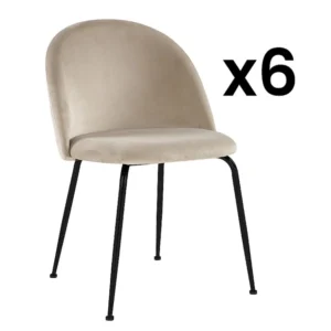 Set van 6 stoelen MELBOURNE - Fluweel en mat zwart metaal - Beige - Koop nu online