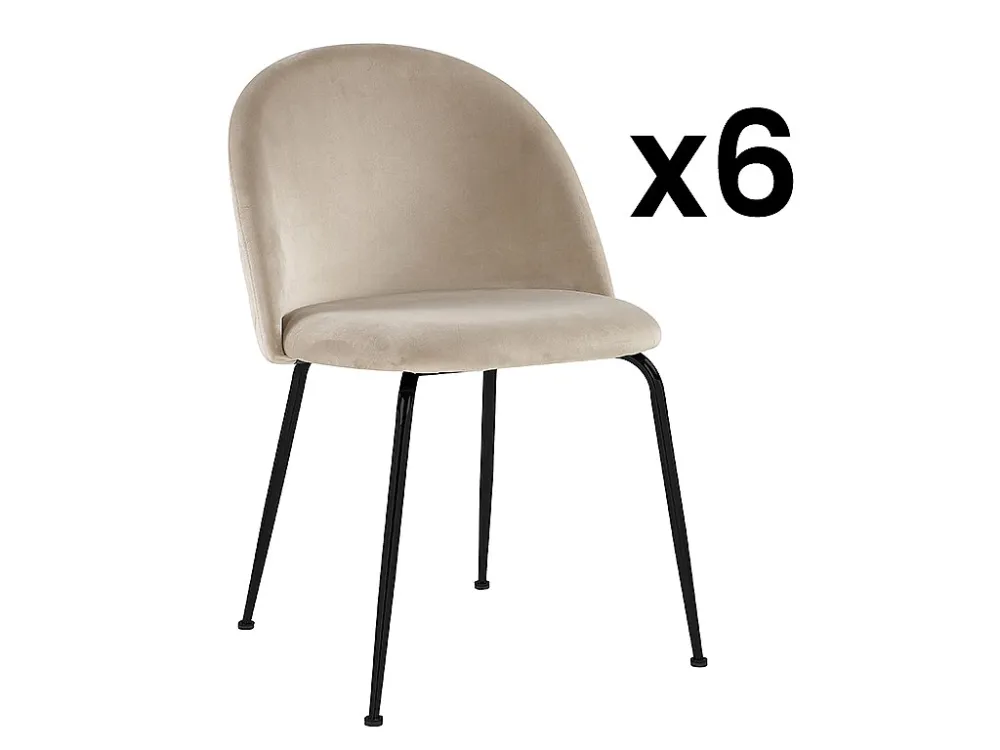Set van 6 stoelen MELBOURNE - Fluweel en mat zwart metaal - Beige - Koop nu online
