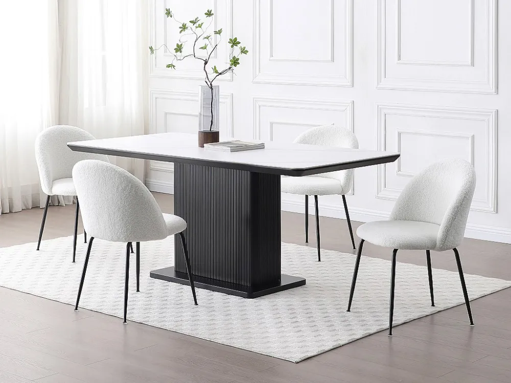 Set van 6 stoelen van boucléstof en roestvrij staal - Wit - MELBOURNE