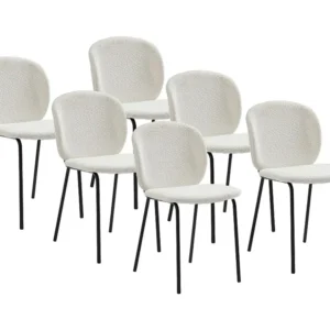 Set van 6 stoelen van boucléstof en zwart metaal - Crèmewit - BEJUMA