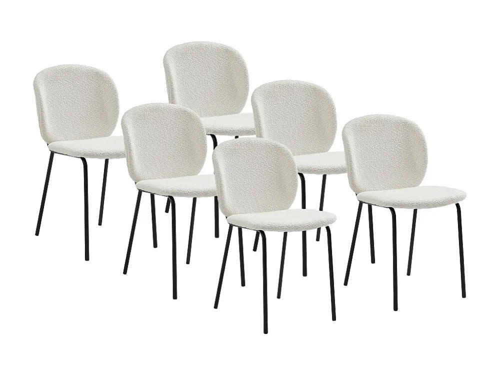 Set van 6 stoelen van boucléstof en zwart metaal - Crèmewit - BEJUMA