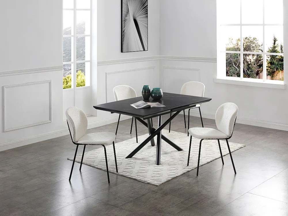Set van 6 stoelen van boucléstof en zwart metaal - Crèmewit - BEJUMA