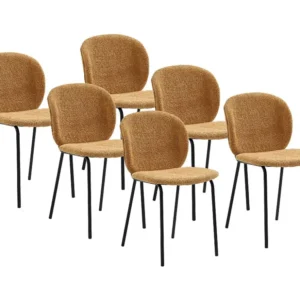 Set van 6 stoelen van boucléstof en zwart metaal - Mosterdgeel - BEJUMA