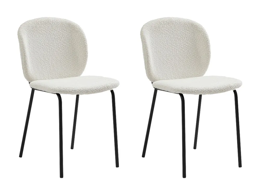 Set van 2 stoelen van boucléstof en zwart metaal - Crèmewit - BEJUMA