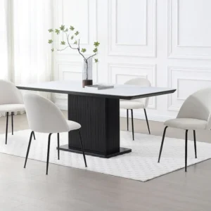 Set van 6 stoelen van ribfluweel en zwart roestvrij staal - Crèmewit - MELBOURNE