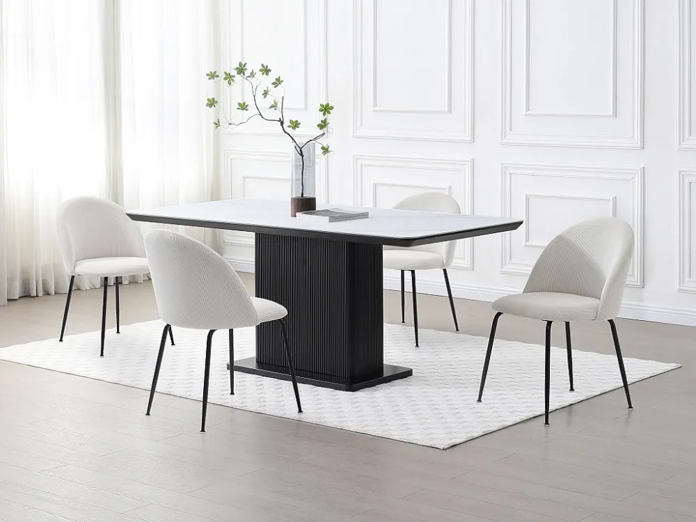 Set van 2 stoelen van ribfluweel en zwart roestvrij staal - Crèmewit - MELBOURNE