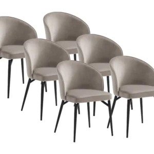 Set van 6 stoelen van velours en zwart metaal - Beige - GILONA