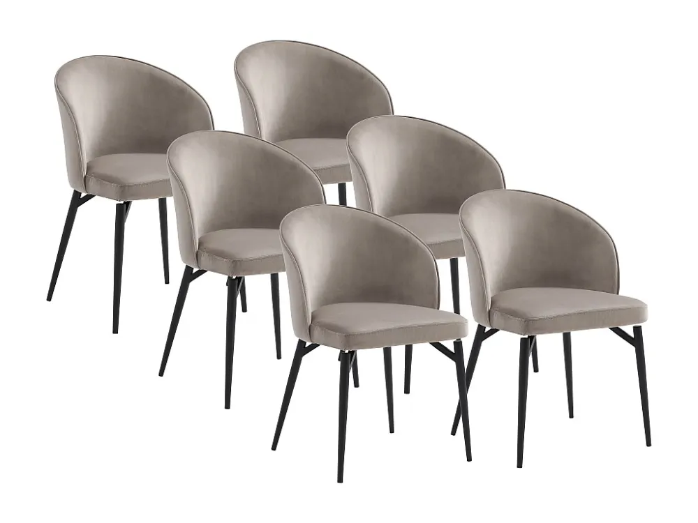 Set van 6 stoelen van velours en zwart metaal - Beige - GILONA