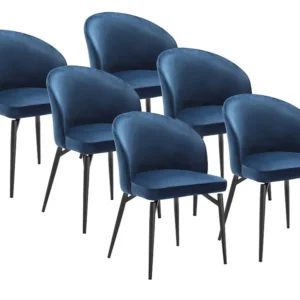Set van 6 stoelen van velours en zwart metaal - Blauw - GILONA