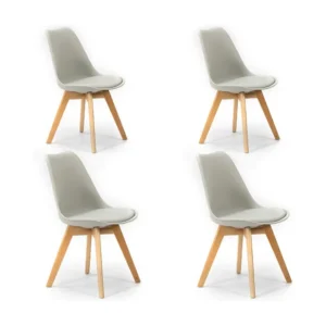 Pak 4 stoelen Klara Grijs, Houten Poten en Gewatteerde Zitting VS Venta-stock