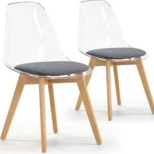 Set van 2 eetkamerstoelen Bruno Transparant, met gewatteerde zitting. VS Venta-stock