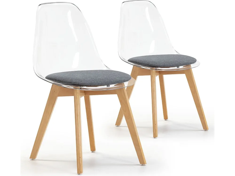 Set van 2 eetkamerstoelen Bruno Transparant, met gewatteerde zitting. VS Venta-stock