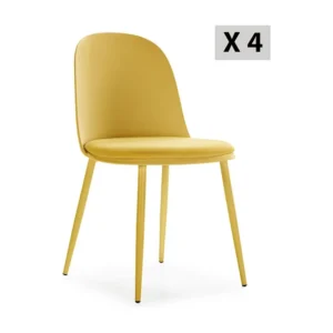Set van 4 Mosterdgele Kana stoelen, metalen poten en gestoffeerde zitting. VS Venta-stock