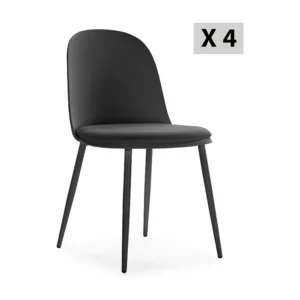 Set van 4 stoelen Kana Zwart, metalen poten en gestoffeerde zitting VS Venta-stock
