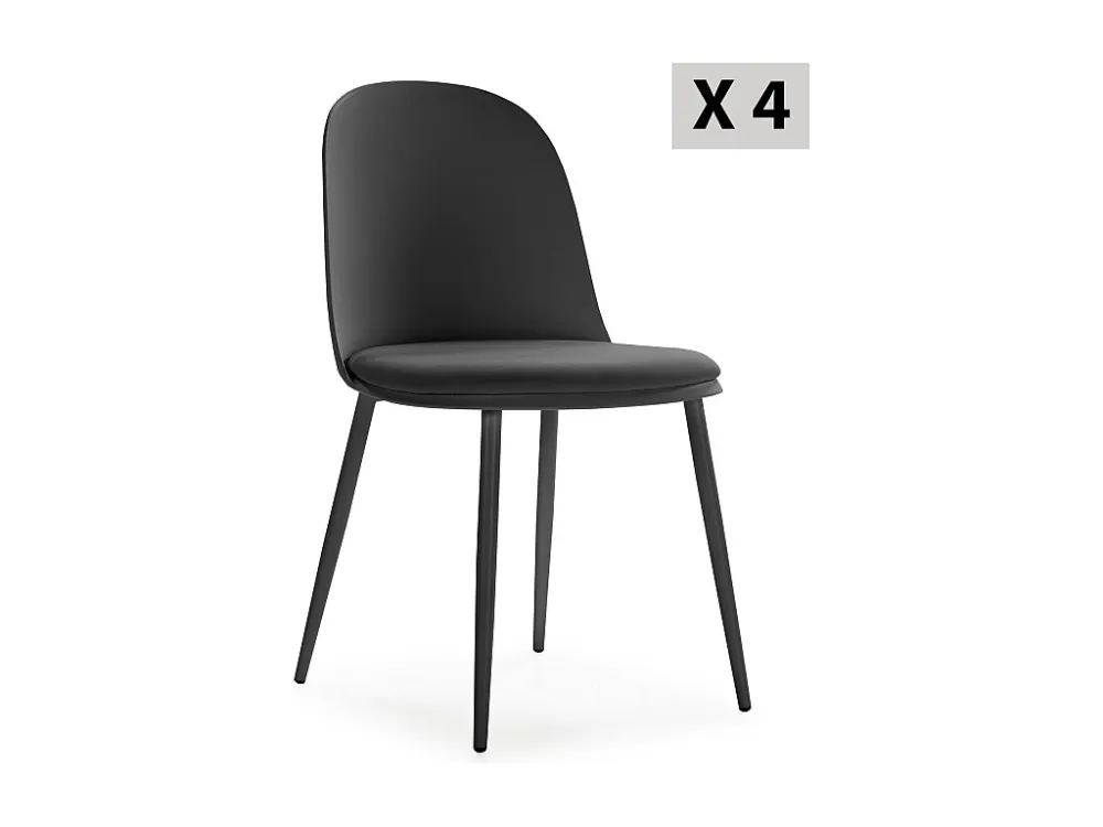 Set van 4 stoelen Kana Zwart, metalen poten en gestoffeerde zitting VS Venta-stock