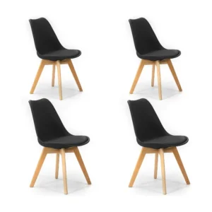 Set van 4 stoelen Klara Zwart, Houten Poten en Gewatteerde Zitting VS Venta-stock