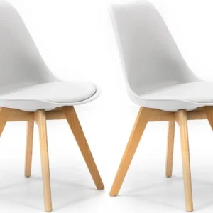 2 stoelen Klara Wit, Houten poten en Gewatteerde zitting VS Venta-stock
