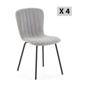 Vier Lucky stoelen met lichtgrijze stoffen bekleding inpakken. VS Venta-stock