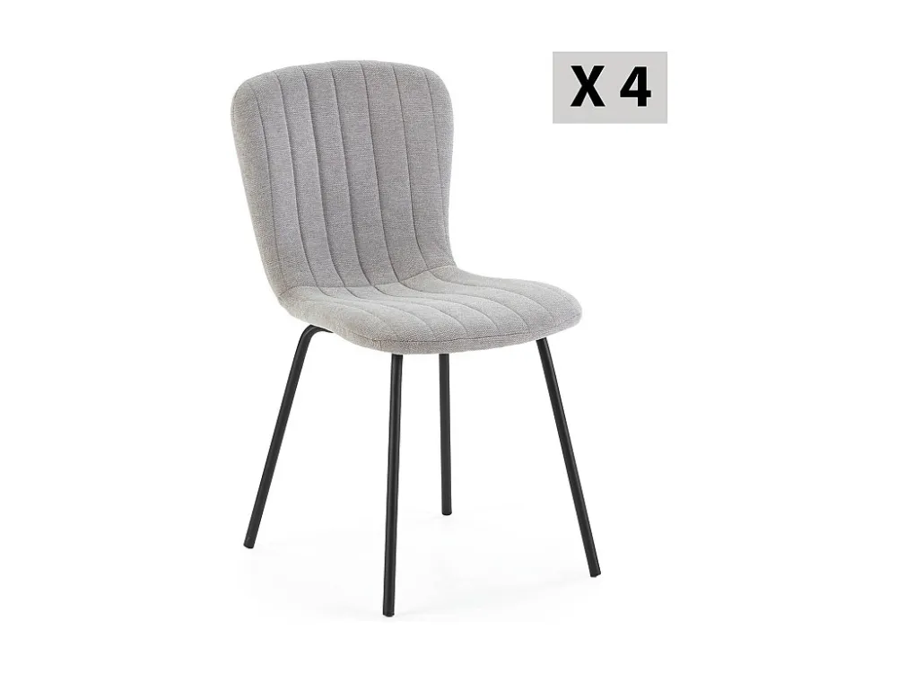 Vier Lucky stoelen met lichtgrijze stoffen bekleding inpakken. VS Venta-stock