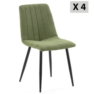 Vier stoelen van Sagi bekleed met groene stof. VS Venta-stock