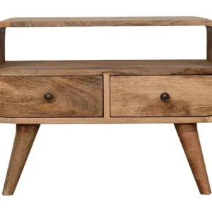 Artisan Furniture Massief Houten Mini Eiken-achtige Gebogen Mediakast met 2 Laden, Woonkamer TV-gebied