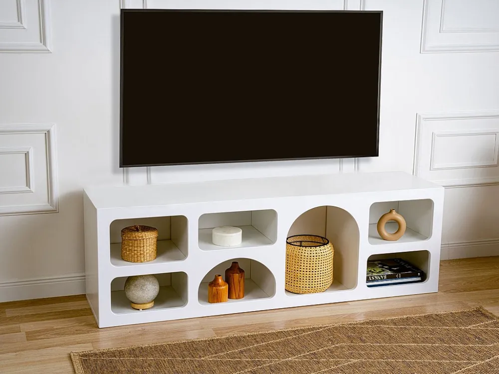 Eigentijds tv-meubel met 7 nissen - Kleur: wit - LUELA
