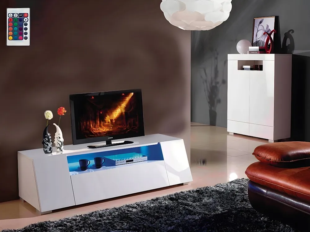 TV-meubel LED "Chlora" hoogglans wit met opbergruimte en multicolor verlichting Habitat et jardin