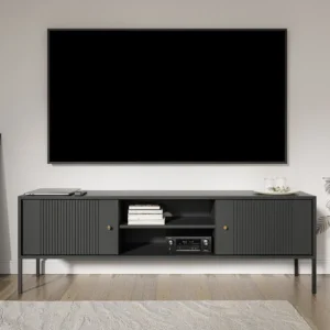 Hangend tv-meubel met 2 deuren en 2 nissen van mdf - Zwart - DEMASIA